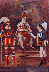 Der Gründungspräsident des MCV Carl Michel auf der linken Seite als Herold des Prinzen Carneval 1838